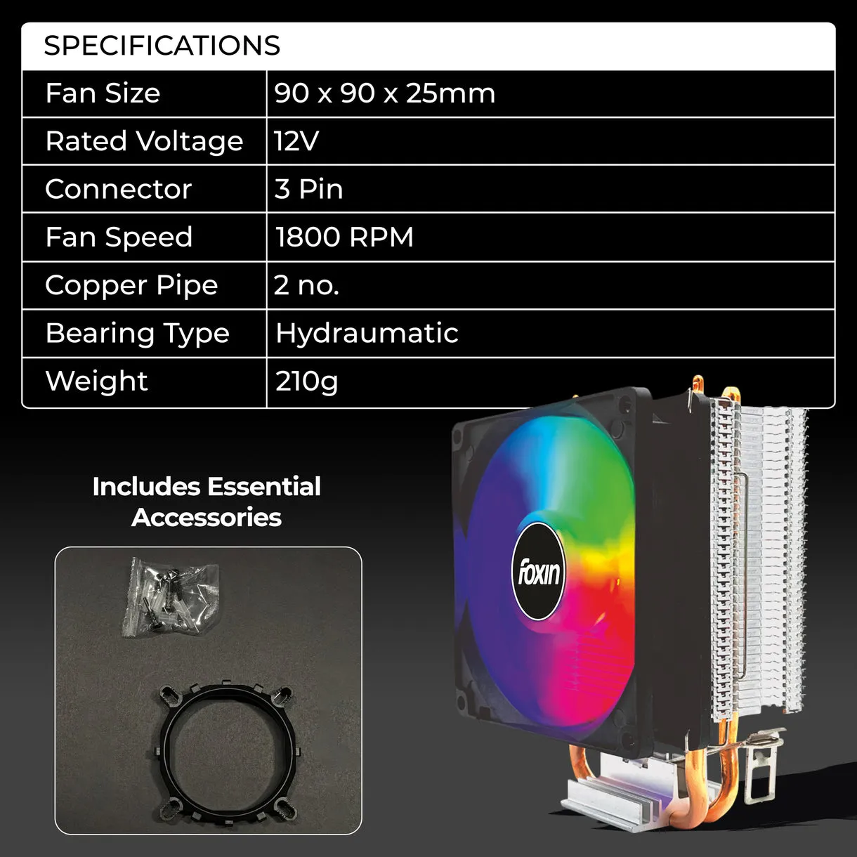 Foxin CPU Fan For Intel and AMD Socket 90mm RGB FCF 003 view 7
